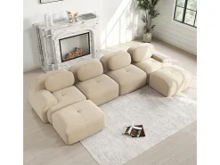 Sofá*DripeX Grande sofá angular modular 388cm - de Veludo cotelê - com 4 almofadas e 2 puffs - ergonómico - Bege