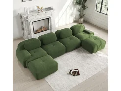 Sofá*DripeX Grande sofá angular modular 388cm - de Veludo cotelê - com 4 almofadas e 2 puffs - ergonómico - Verde