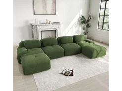 Sofá*DripeX Grande sofá angular modular 388cm - de Veludo cotelê - com 4 almofadas e 2 puffs - ergonómico - Verde