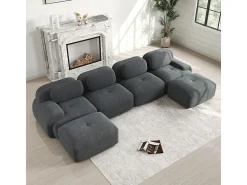 DripeX Grande sofá angular modular 388cm - de Veludo cotelê - com 4 almofadas e 2 puffs - ergonómico - Cinza^ Sofá