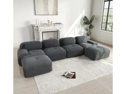 DripeX Grande sofá angular modular 388cm - de Veludo cotelê - com 4 almofadas e 2 puffs - ergonómico - Cinza^ Sofá