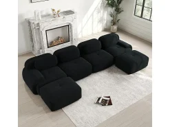 New DripeX Grande sofá angular modular 388cm - de Veludo cotelê - com 4 almofadas e 2 puffs - ergonómico - Preto