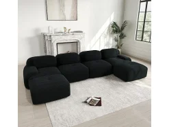 New DripeX Grande sofá angular modular 388cm - de Veludo cotelê - com 4 almofadas e 2 puffs - ergonómico - Preto