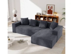 DripeX Grande sofá angular reto modular, de veludo cotelê, com 4 almofadas, montagem não necessária, 261x146x65cm, Cinza^ Sofá