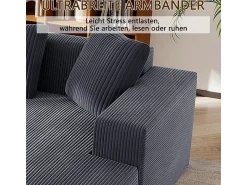 DripeX Grande sofá angular reto modular, de veludo cotelê, com 4 almofadas, montagem não necessária, 261x146x65cm, Cinza^ Sofá