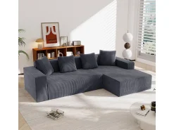 DripeX Grande sofá angular reto modular, de veludo cotelê, com 4 almofadas, montagem não necessária, 261x146x65cm, Cinza^ Sofá