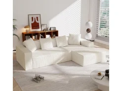Sofá*DripeX Grande sofá angular reto modular, de veludo cotelê, com 4 almofadas, montagem não necessária, 261x146x65cm, Branco