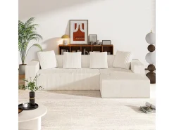 Sofá*DripeX Grande sofá angular reto modular, de veludo cotelê, com 4 almofadas, montagem não necessária, 261x146x65cm, Branco