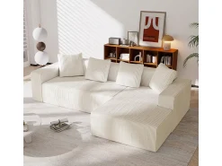 Sofá*DripeX Grande sofá angular reto modular, de veludo cotelê, com 4 almofadas, montagem não necessária, 261x146x65cm, Branco