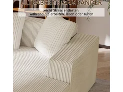 Sofá*DripeX Grande sofá angular reto modular, de veludo cotelê, com 4 almofadas, montagem não necessária, 261x146x65cm, Branco