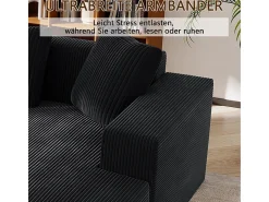 Sofá*DripeX Grande sofá angular reto modular, de veludo cotelê, com 4 almofadas, montagem não necessária, 261x146x65cm, Preto