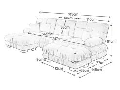 DripeX Grande sofá canto modular - 3 lugares - com 2 puff e 5 almofadas - tecido pelúcia cinza - 313x145x81cm^ Sofá