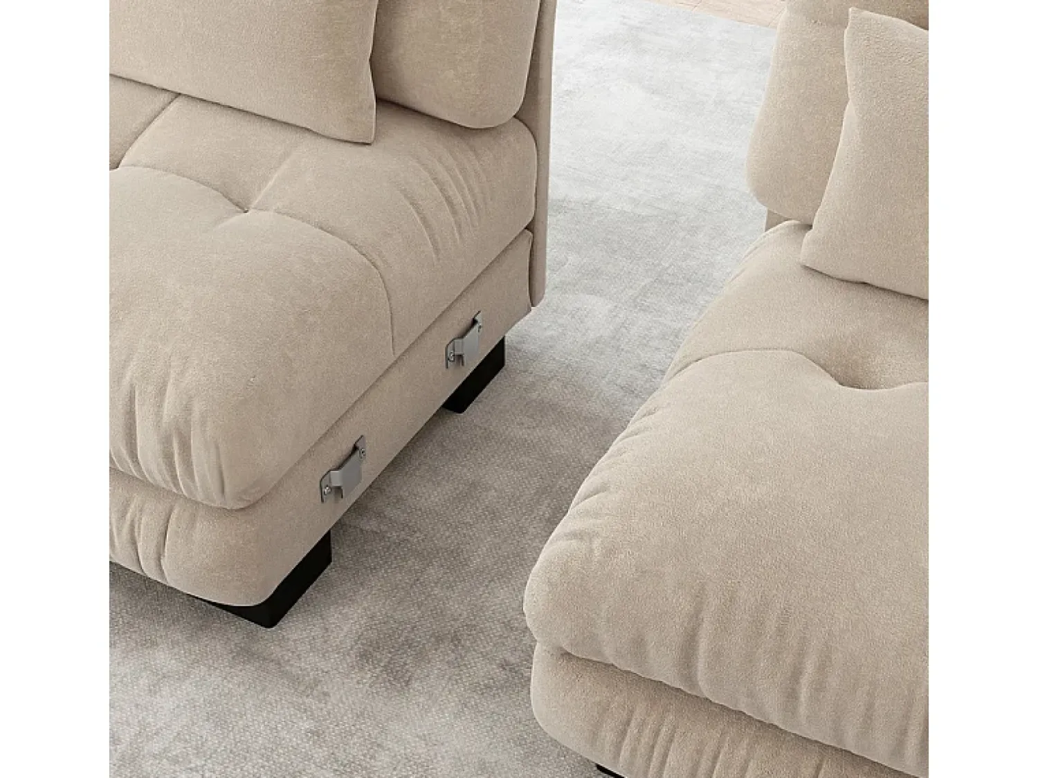 Sofá|DripeX Grande sofá canto modular - 3 lugares - com 2 puff e 5 almofadas - tecido pelúcia - 313x145x81cm Bege