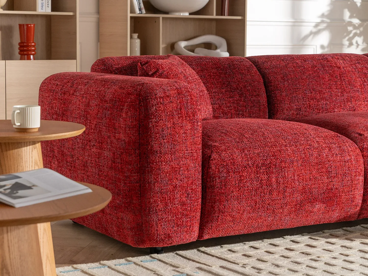 Sofá|Maison Céphy Grande sofá de canto direito em tecido texturizado POGNI da Vermelho