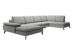 Clearance Vente-unique Grande sofá de canto direito panorâmico convertível tecido texturizado cinza ARCHIBALD Cinzento