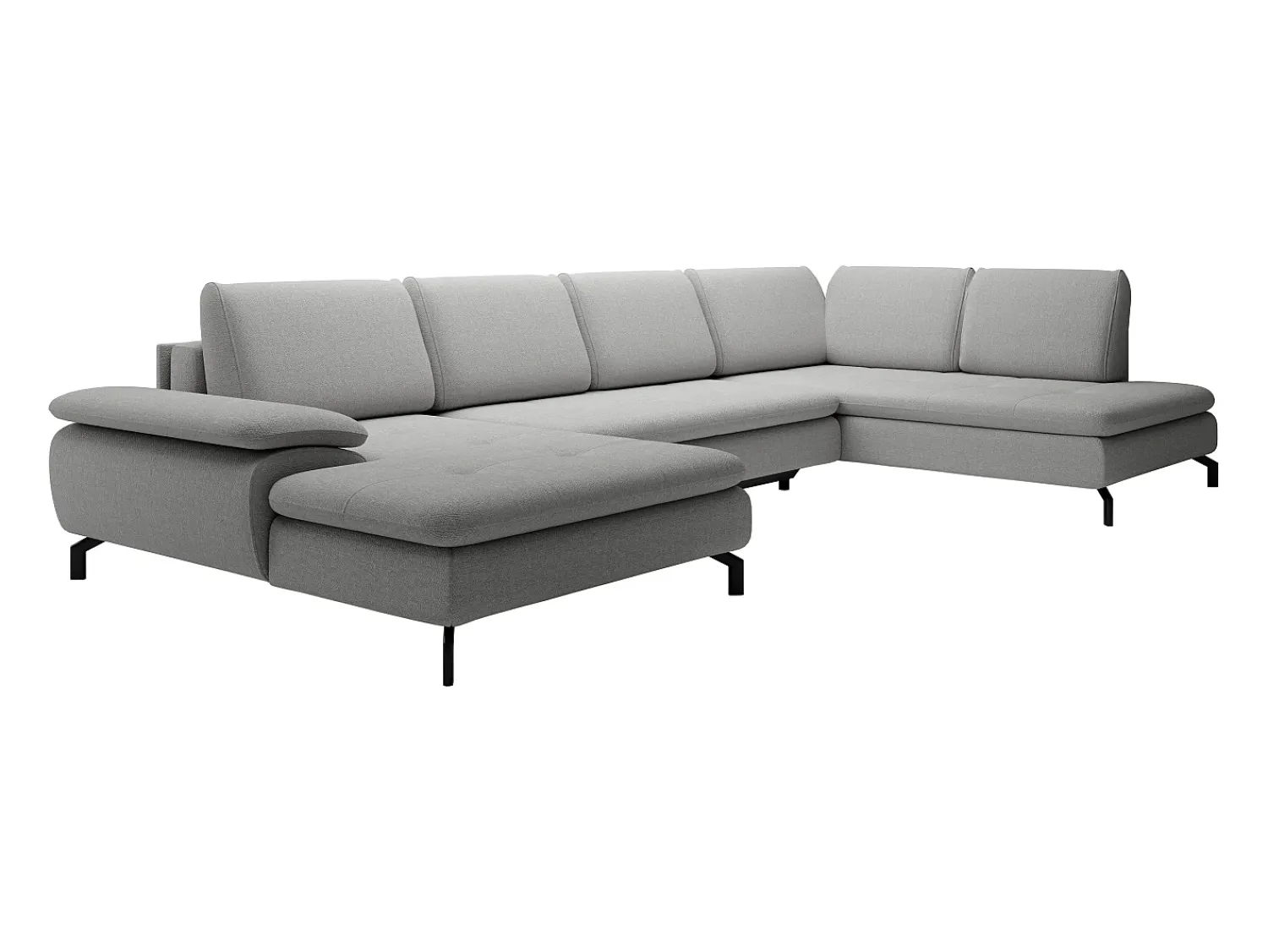 Clearance Vente-unique Grande sofá de canto direito panorâmico convertível tecido texturizado cinza ARCHIBALD Cinzento