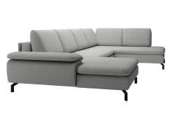 Clearance Vente-unique Grande sofá de canto direito panorâmico convertível tecido texturizado cinza ARCHIBALD Cinzento