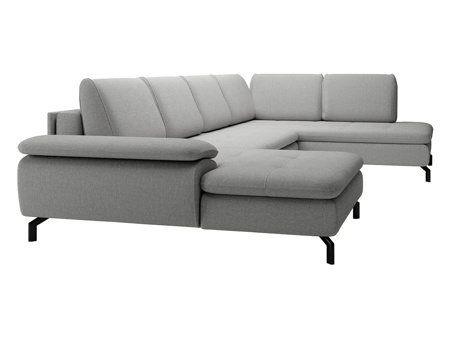 Clearance Vente-unique Grande sofá de canto direito panorâmico convertível tecido texturizado cinza ARCHIBALD Cinzento