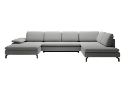 Clearance Vente-unique Grande sofá de canto direito panorâmico convertível tecido texturizado cinza ARCHIBALD Cinzento