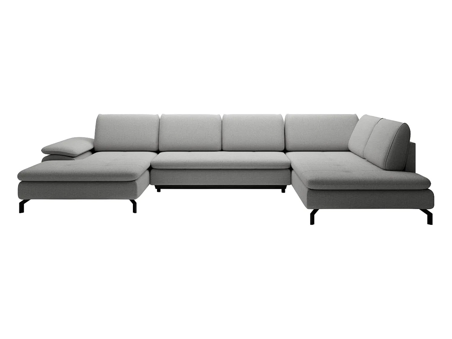 Clearance Vente-unique Grande sofá de canto direito panorâmico convertível tecido texturizado cinza ARCHIBALD Cinzento