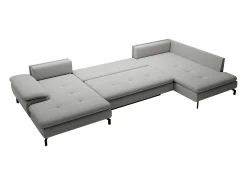 Clearance Vente-unique Grande sofá de canto direito panorâmico convertível tecido texturizado cinza ARCHIBALD Cinzento