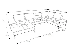 Clearance Vente-unique Grande sofá de canto direito panorâmico convertível tecido texturizado cinza ARCHIBALD Cinzento