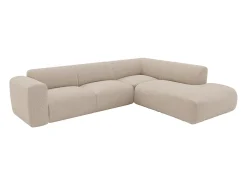 Sofá|Maison Céphy Grande sofá de canto direito com encosto chaise-longue veludo POGNI Bege