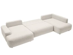 Sofá*Vente-unique Grande sofá de canto direito panorâmico convertível em tecido texturizado DAVISO Creme