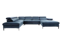 Sofá*Vente-unique Grande sofá de canto direito panorâmico convertível veludo azul-escuro SEPINA Pascal Morabito Azul escuro