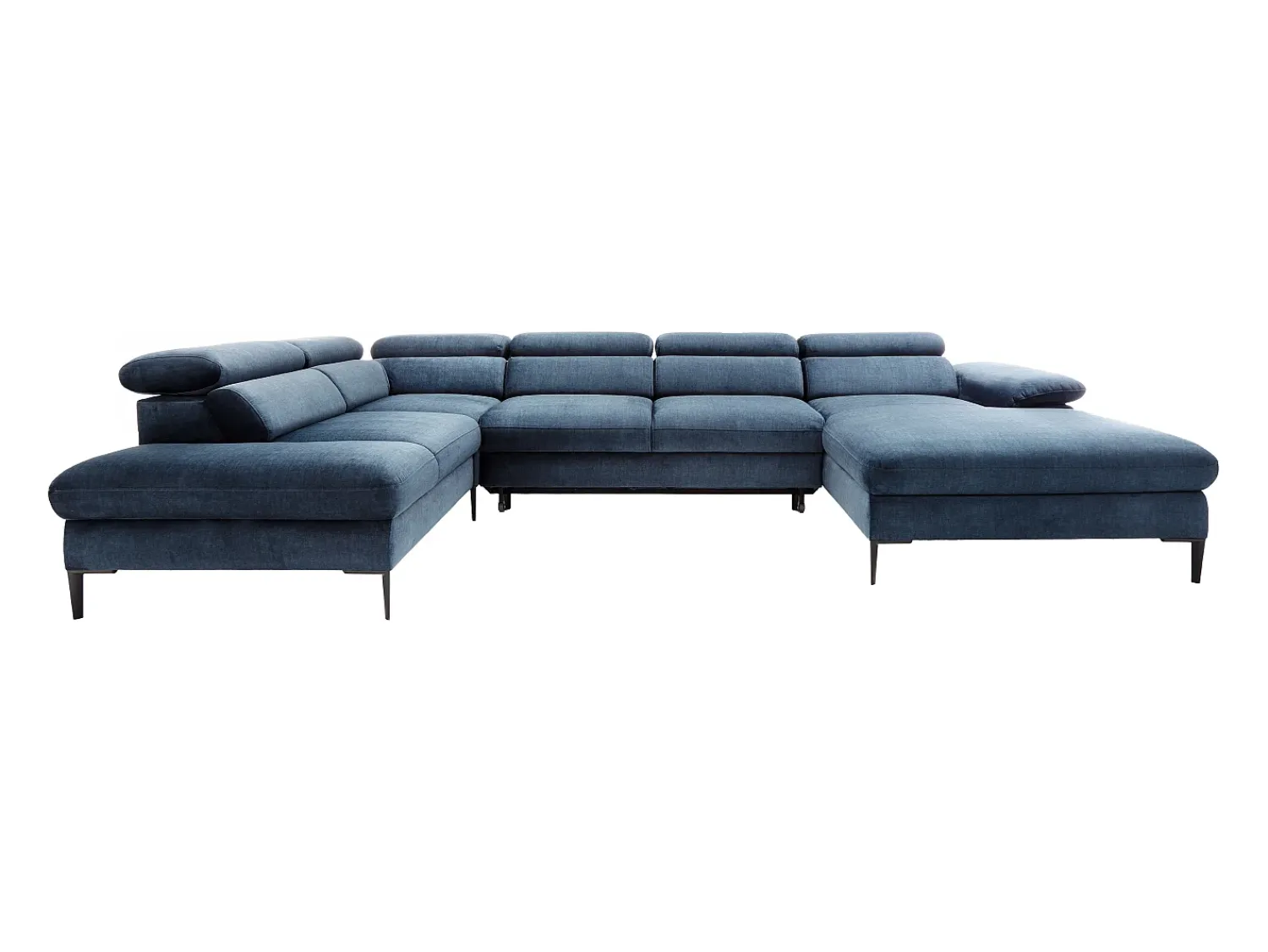 Sofá*Vente-unique Grande sofá de canto direito panorâmico convertível veludo azul-escuro SEPINA Pascal Morabito Azul escuro