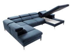 Sofá*Vente-unique Grande sofá de canto direito panorâmico convertível veludo azul-escuro SEPINA Pascal Morabito Azul escuro