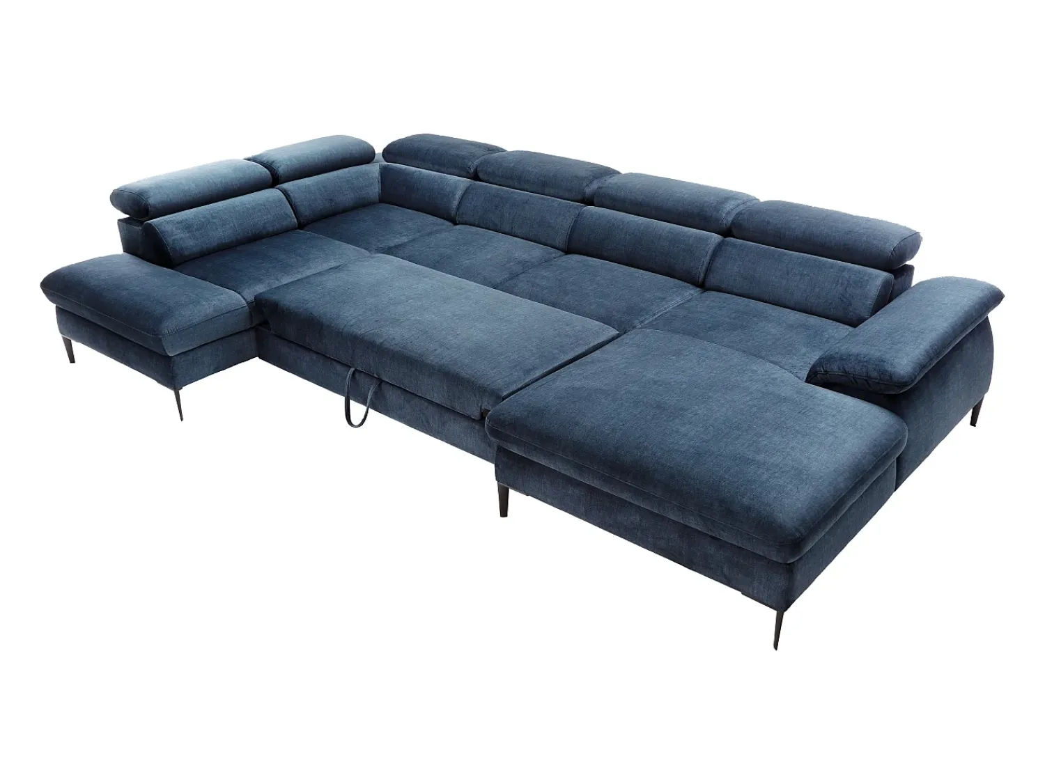 Sofá*Vente-unique Grande sofá de canto direito panorâmico convertível veludo azul-escuro SEPINA Pascal Morabito Azul escuro