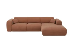 Best Maison Céphy Grande sofá de canto direito veludo canelado POGNI de Terracota
