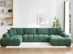 Clearance Vente-unique Grande sofá de canto em tecido texturizado BERENIA Verde