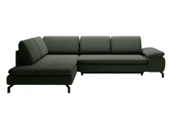Outlet Vente-unique Grande sofá de canto esquerdo convertível tecido texturizado ARCHIBALD Verde