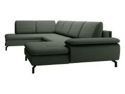 Discount Vente-unique Grande sofá de canto esquerdo panorâmico convertível tecido texturizado ARCHIBALD Verde