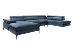 Sofá*Vente-unique Grande sofá de canto esquerdo panorâmico convertível veludo azul-escuro SEPINA Pascal Morabito Azul escuro