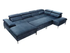 Sofá*Vente-unique Grande sofá de canto esquerdo panorâmico convertível veludo azul-escuro SEPINA Pascal Morabito Azul escuro