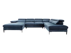 Sofá*Vente-unique Grande sofá de canto esquerdo panorâmico convertível veludo azul-escuro SEPINA Pascal Morabito Azul escuro