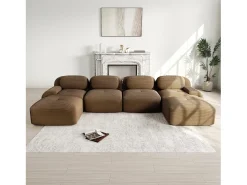 New DripeX Grande sofá de canto modular 388cm - em Veludo cotelê - com 4 almofadas e 2 puffs - ergonômico - Marrom Castanho