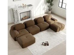 New DripeX Grande sofá de canto modular 388cm - em Veludo cotelê - com 4 almofadas e 2 puffs - ergonômico - Marrom Castanho