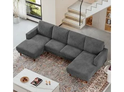 Sofá|DripeX Grande sofá de canto panorâmico - 4 lugares - chaise longue 109cm - de veludo cotelê - 269x140x86 - Cinza Cinzento