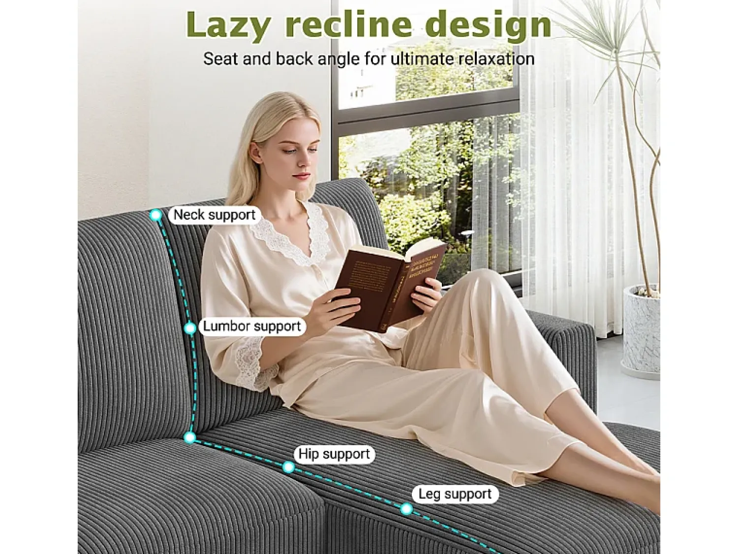 Sofá|DripeX Grande sofá de canto panorâmico - 4 lugares - chaise longue 109cm - de veludo cotelê - 269x140x86 - Cinza Cinzento