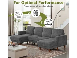 Sofá|DripeX Grande sofá de canto panorâmico - 4 lugares - chaise longue 109cm - de veludo cotelê - 269x140x86 - Cinza Cinzento