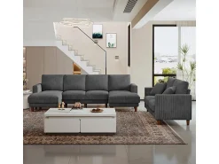 Sofá|DripeX Grande sofá de canto panorâmico - 4 lugares - chaise longue 109cm - de veludo cotelê - 269x140x86 - Cinza Cinzento