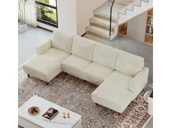 DripeX Grande sofá de canto panorâmico - 4 lugares - chaise longue 109cm - de veludo cotelê - 269x140x86 -^ Sofá