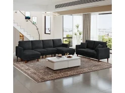Sofá*DripeX Grande sofá de canto panorâmico - 4 lugares - chaise longue 109cm - de veludo cotelê - 269x140x86 - Preto