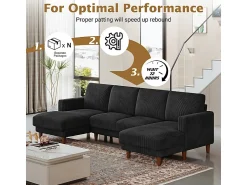 Sofá*DripeX Grande sofá de canto panorâmico - 4 lugares - chaise longue 109cm - de veludo cotelê - 269x140x86 - Preto