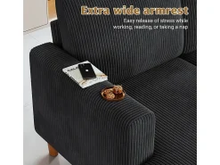 Sofá*DripeX Grande sofá de canto panorâmico - 4 lugares - chaise longue 109cm - de veludo cotelê - 269x140x86 - Preto