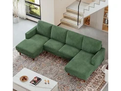 Sale DripeX Grande sofá de canto panorâmico - 4 lugares - chaise longue 109cm - de veludo cotelê - 269x140x86 - Verde